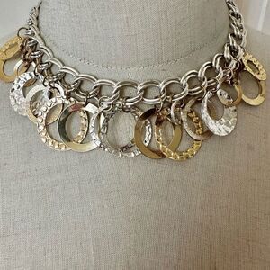 Silver gold tone circle choker  necklace